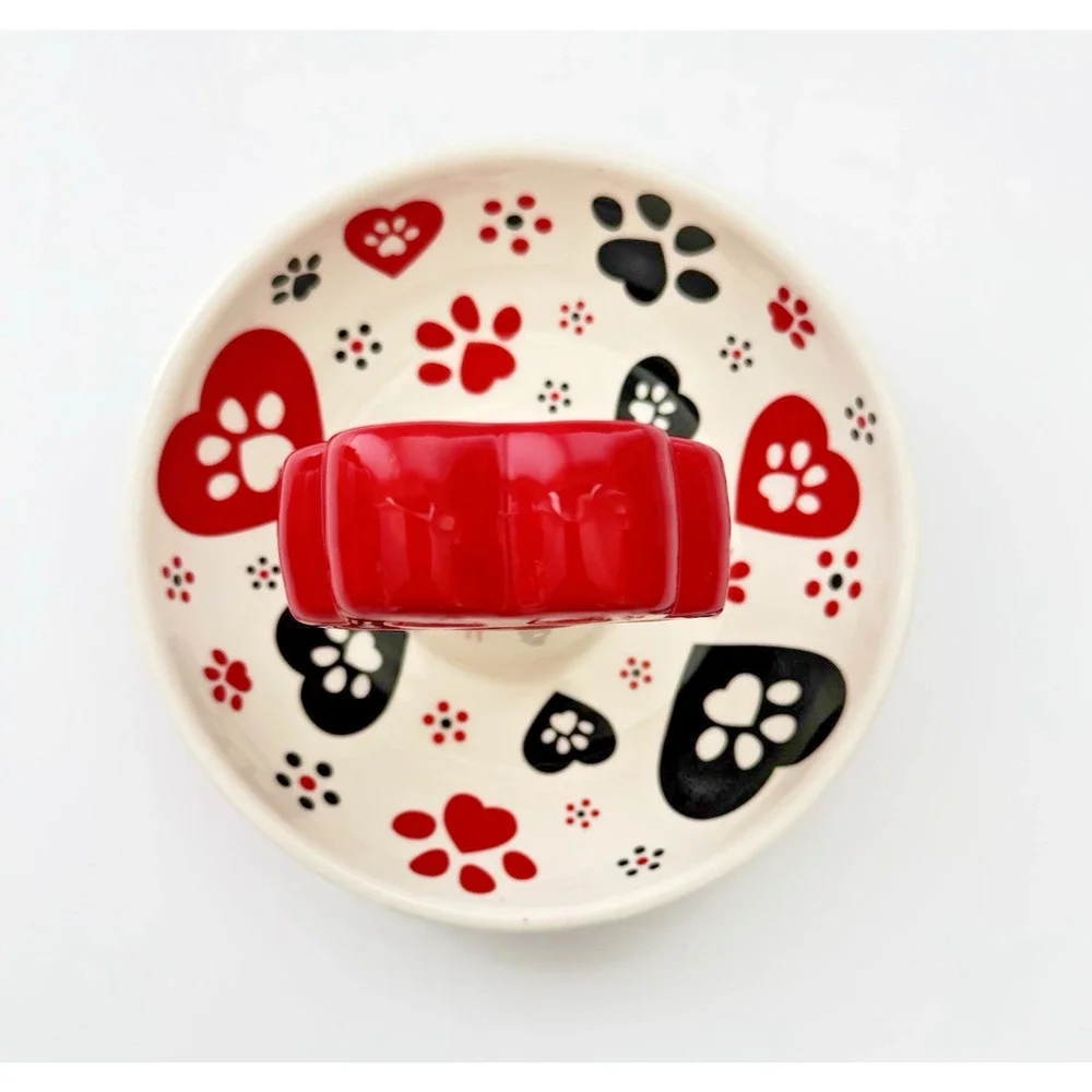 Temp-tations by Tara PAWFETTI Trinket Dish Red Black Heart Paws 5.5